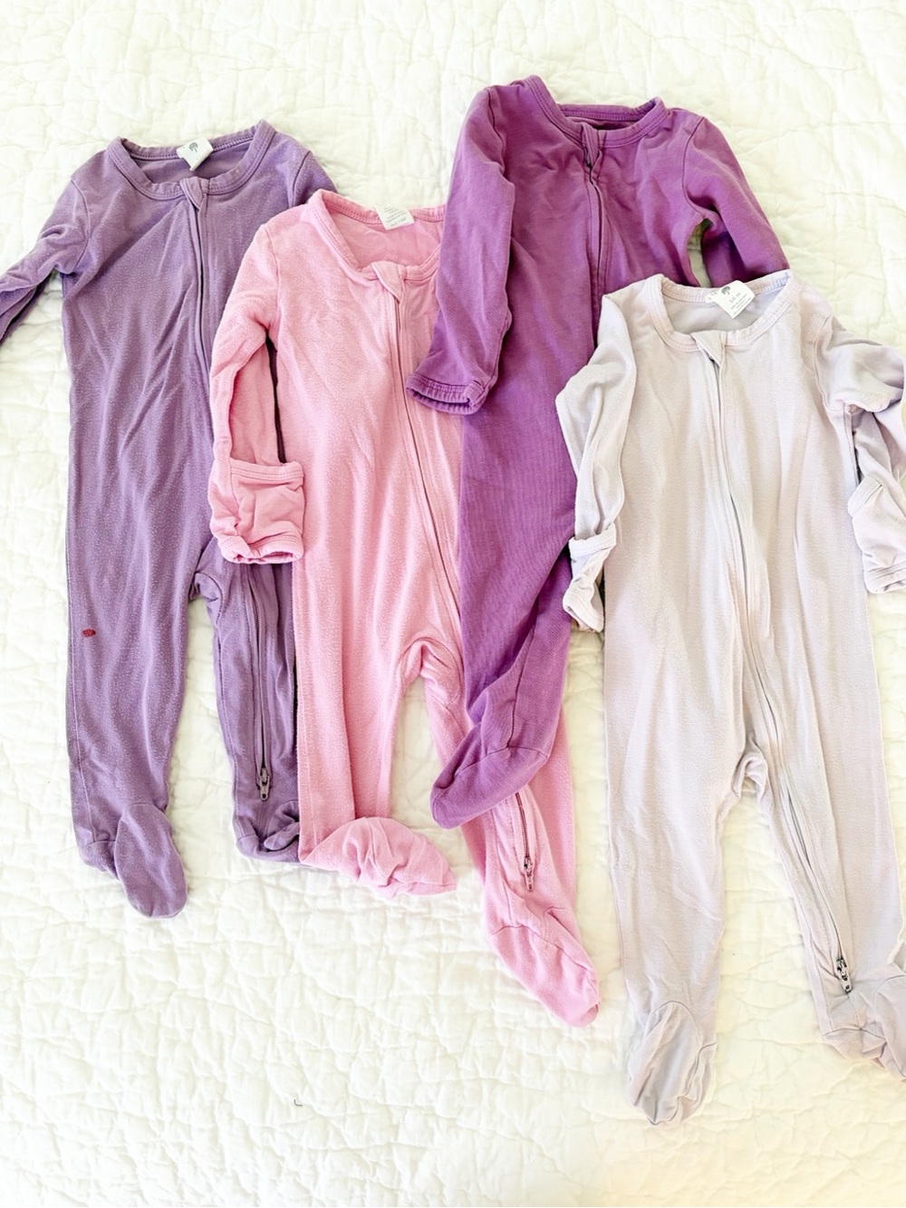 3-6m • Kate Quinn baby girls bamboo sleeper bundle pink and purple